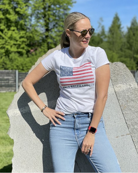 Triko dámské Ralph Lauren bílé s vlajkou